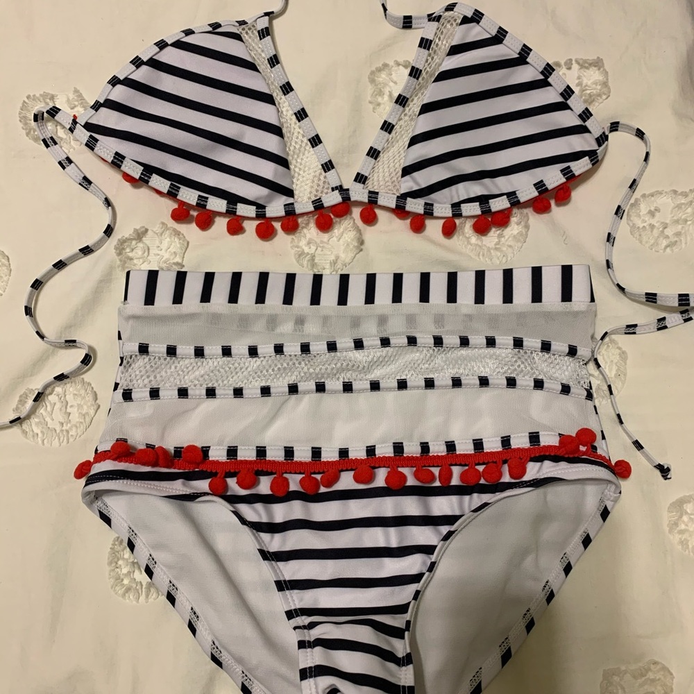 High waisted pom pom bikini